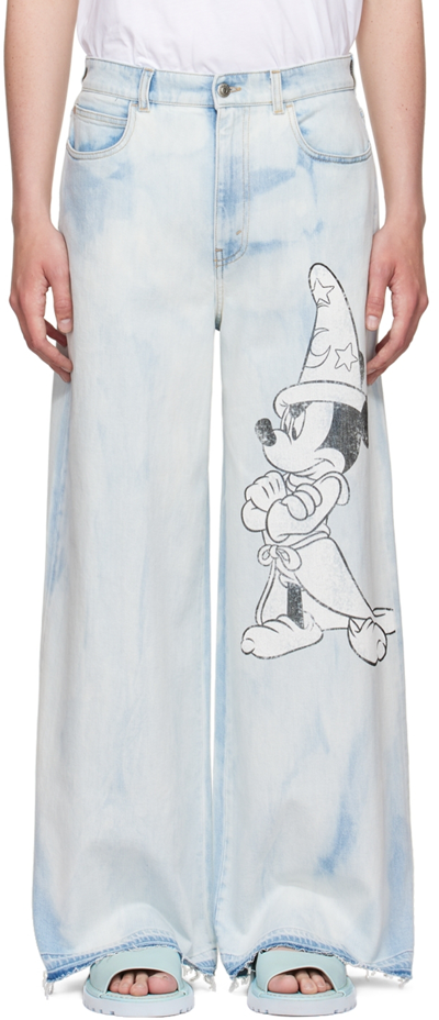 Stella Mccartney Blue Fantasia Mickey Print Jeans In Bleached Shadow Spot