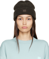 Acne Studios Pansy Face Patch Rib Wool Beanie In Grey/ Brown Melange