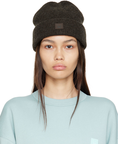 Acne Studios Pansy Face Patch Rib Wool Beanie In Cw5 Brown