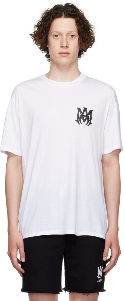 Amiri Men White Crewneck T-shirt With Logo Print On The Front And Logo Lettering On The Rear In Cott In Multi