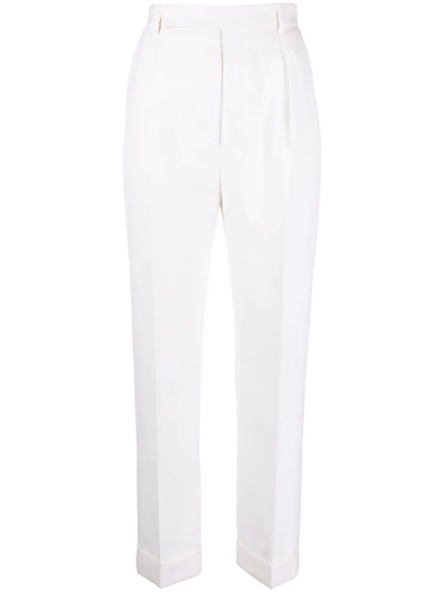 Saint Laurent High-rise Pleated Wool-crepe Tailored Trousers In White