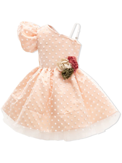 Tulleen Kids' Polka Dot Cotton Gown In Orange