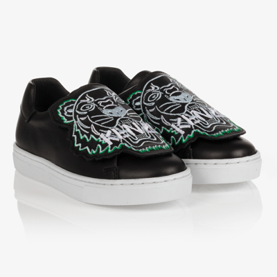 Kenzo Kids' Black Leather Tiger Trainers