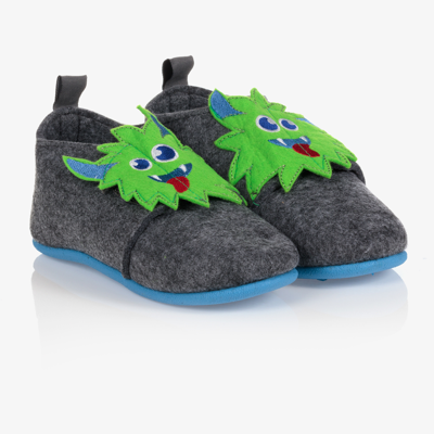 Playshoes Kids' Boys Grey Monster Slippers