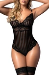 Mapalé Empower Striped Lace Bodysuit In Black In Black