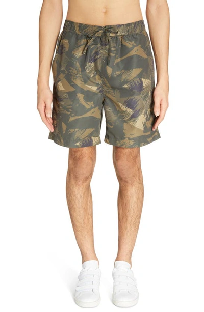 Isabel Marant Hydra Abstract Camo Swim Trunks In Khaki