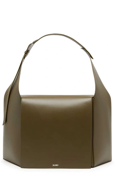 Attico Morning Leather Shoulder Bag In Military Green