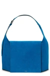 Attico Morning Suede Shoulder Bag In Blue