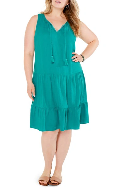 Nic + Zoe Tiered Double Gauze Dress In Aqua Surf