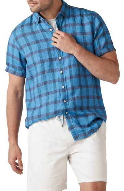 Rodd & Gunn Delaware Stream Linen Short Sleeve Button-up Shirt In Cyan