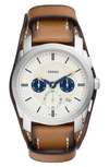 Fossil Machine Chronograph Leather Strap Watch, 42mm In White/brown