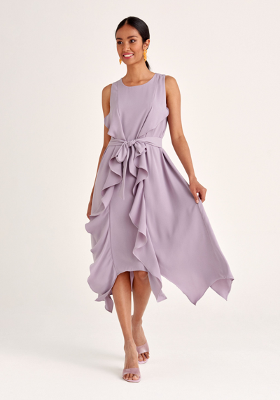 Paisie Frilled Belted Dress In Purple