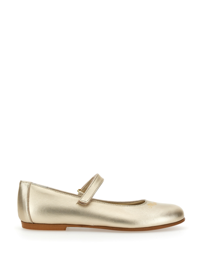 Monnalisa Nappa Ballet Flats With Logo In Brushed Gold