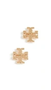 Tory Burch Logo Stud Earrings In Worn Gold