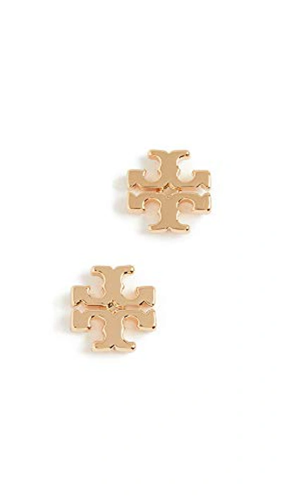 Tory Burch Logo Stud Earrings In Worn Gold