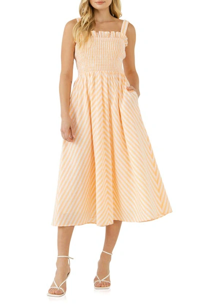 English Factory Stripe Smocked Midi Sundress In Orange