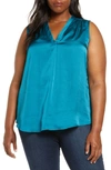 Vince Camuto V-neck Rumple Blouse In Teal Waters