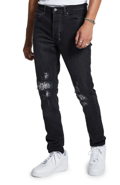 Ksubi Chitch Leopard Patch Krow Rip & Repair Slim Fit Jeans In Black