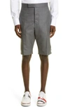 Thom Browne Back Strap Flat Front Wool Shorts In Medium Grey