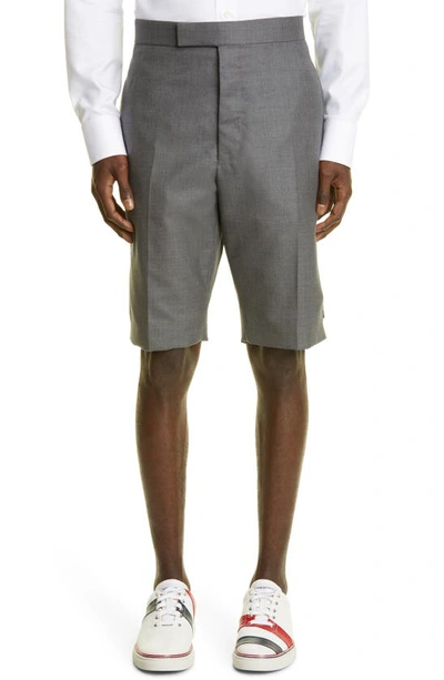 Thom Browne Back Strap Flat Front Wool Shorts In Medium Grey