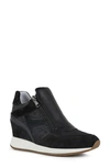 Geox Nydame Mixed Leather Wedge Sneakers In Blk Oxford