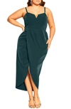 City Chic Trendy Plus Size Sassy V Wrap Dress In Emerald