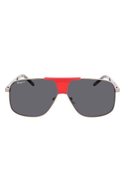 Ferragamo 63mm Oversize Navigator Sunglasses In Dark Ruthenium/red