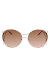 Ferragamo Cutout Gancio Round Metal Sunglasses In Rose Gold
