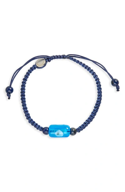 Caputo & Co Murano Glass Evil Eye Macramé Adjustable Bracelet In Blue