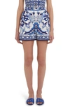 Dolce & Gabbana Printed Light Poplin High Waist Shorts In Ha3tn Tris Maioliche F.bco