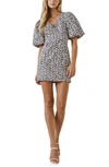 Free The Roses Embroidered Floral Print Puff Sleeve Minidress In Black