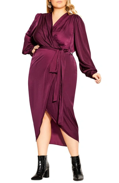 City Chic Opulent Long Sleeve Midi Dress In Lilac | ModeSens