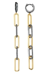 Crislu Two-tone Cubic Zirconia Paper Clip Chain Drop Earrings In Gold & Black Rhodium