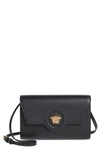 Versace La Medusa Leather Wallet On A Strap In Black- Gold