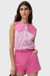 Ganni Block Cotton Poplin Sleeveless Shirt In Phlox Pink