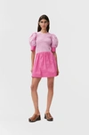 Ganni Color Block Cotton Poplin Smocked Mini Dress In Phlox Pink