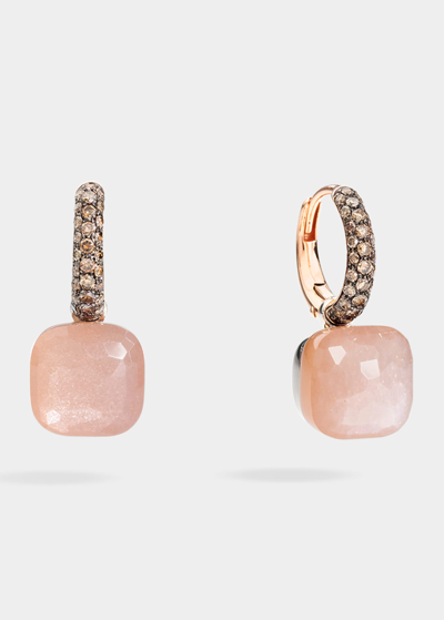 Pomellato Nudo Classic 18k Rose Gold Earrings With Light Brown Moonstone And Brown Diamonds