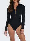 La Blanca Island Goddess Shirred Rashguard Paddlesuit In Black