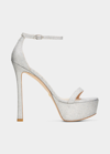Stuart Weitzman Nudistcurve Hollywood Shimmery Platform Sandals In Crystal