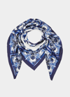 Dolce & Gabbana Majolica Printed Finished Edge Twill Scaf In Azulejos Natur