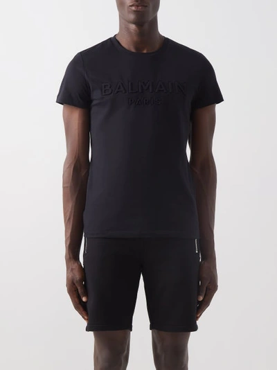 Balmain Logo-embossed Cotton-jersey T-shirt In Black