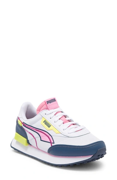 Puma Kids' Future Rider Twofold Sneaker In  White/dark Denim/prism Pink
