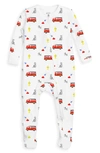 1212 Babies' The Organic Fitted Organic Cotton One-piece Pajamas In Firetrucks