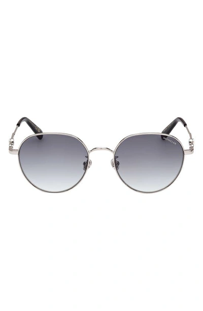 Moncler Round Stainless Steel & Acetate Sunglasses In Shiny Palladium / Smoke