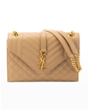 Saint Laurent Medium Tri-quilted Matelasse Grain De Poudre Flap Shoulder Bag, Golden Hardware In Beige