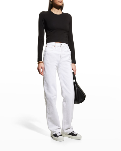 Atm Anthony Thomas Melillo Ruched-side Pima Cotton Crop Top In Black