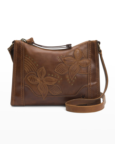 Frye Melissa Studded Floral Zip Crossbody Bag In Cognac