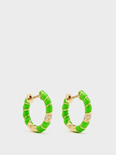 Yvonne Léon 9-karat Gold, Enamel And Diamond Hoop Earrings In Green