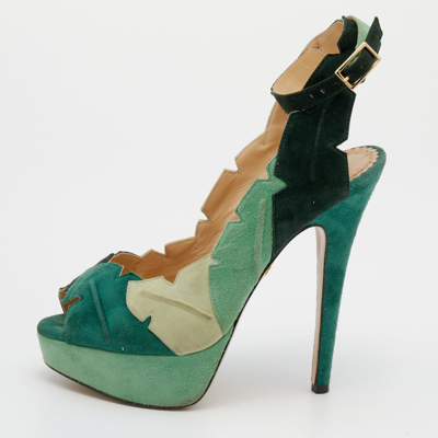 Pre-owned Charlotte Olympia Green Suede Platform Sandals Size 37