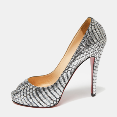 Pre-owned Christian Louboutin Silver/black Water Snake Leather Very Prive Peep-toe Pumps Size 37